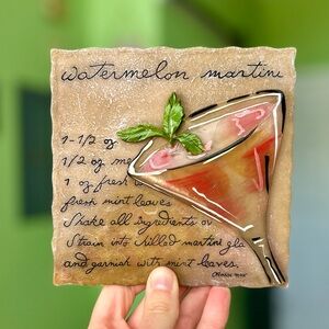 VTG Textured Rustic Bar Plaque Featuring Watermelon Martini Recipe Wall Decor